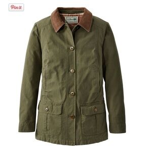 L.L. Bean Olive Utility Jacket with Chocolate Collar